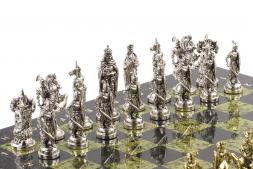 Шахматы подарочные "Рыцари крестоносцы" доска 44х44 см из камня змеевик