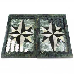 Настольные нарды "Звезда" офиокальцит / черный змеевик