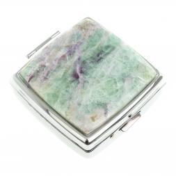 Таблетница на 2 отсека зеленый флюорит цвет серебро