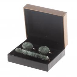 Набор запонки овальные и зажим для галстука камень серафинит