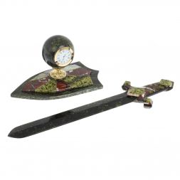 Настольный сувенир "Меч в шаре" змеевик креноид