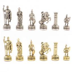 Шахматный набор "Римляне" доска 28х28 см мрамор змеевик фигуры цвет золото-серебро