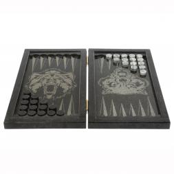 Каменные нарды "Волк и медведь" с гравировкой