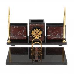 Настольный набор "Офисный" с гербом РФ из камня креноид