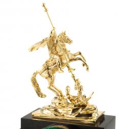 Каминные часы из малахита "Георгий Победоносец" с бронзовым литьем