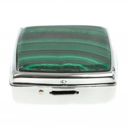 Таблетница на 2 отсека камень малахит цвет серебро