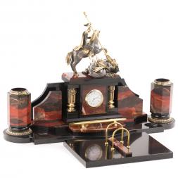 Настольный набор "Георгий Победоносец" из яшмы и бронзы