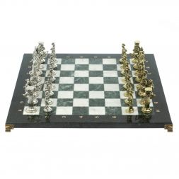 Шахматы "Римские воины" доска 44х44 см из мрамора и змеевика