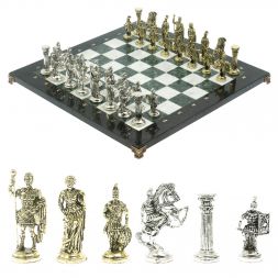 Шахматы "Римские воины" доска 44х44 см из мрамора и змеевика