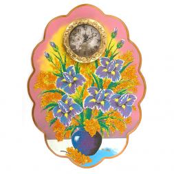 Часы с картиной "Ирисы" 48х66 см каменная крошка