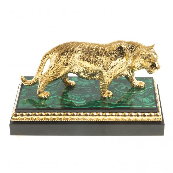 Статуэтка из бронзы &amp;quot;Амурский тигр&amp;quot; камень малахит  Златоуст 122943