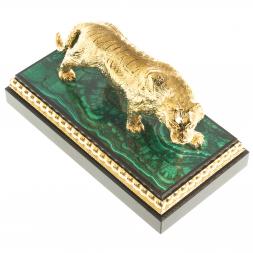 Статуэтка из бронзы "Амурский тигр" камень малахит Златоуст