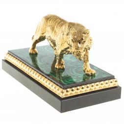 Статуэтка из бронзы "Амурский тигр" камень малахит Златоуст