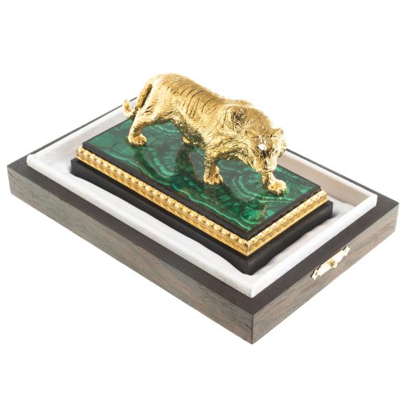 Статуэтка из бронзы &amp;quot;Амурский тигр&amp;quot; камень малахит  Златоуст 122943