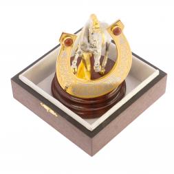 Сувенир "Конь с подковой на счастье" камень яшма, бронза