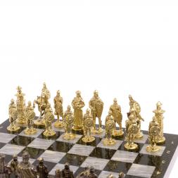 Шахматы в подарок "Богатыри" змеевик серый мрамор 40х40 см