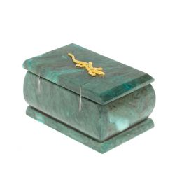 Шкатулка из шабровского змеевика с ящерицей 10х6,5х5,5 см