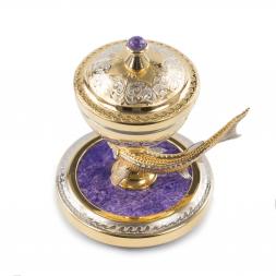 Икорница с рыбкой из бронзы "Стерлядка" камень чароит позолота Златоуст