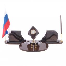 Письменный прибор "Лидер" камень обсидиан коричневый