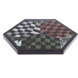 Шахматный набор "На троих" доска 49х44 см мрамор, змеевик, лемезит