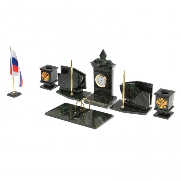 Канцелярский набор с гербом и флагом России камень змеевик 126898