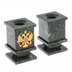 Канцелярский набор с гербом и флагом России камень змеевик