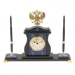 Настольные часы "Герб России" с ручками из лазурита