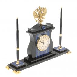 Настольные часы "Герб России" с ручками из лазурита