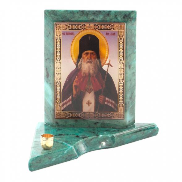Икона с подсвечником Святой Лука малая из змеевика 9,5х9,5х10 см 119746
