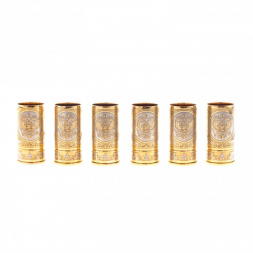 Набор стопок "Герб России" 6 шт в кожаном патронташе Златоуст