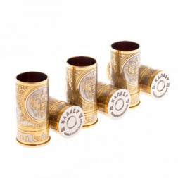 Набор стопок "Герб России" 6 шт в кожаном патронташе Златоуст