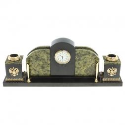 Настольный письменный набор с символикой России, камень змеевик