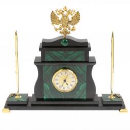 Настольные часы "Герб России" с ручками из малахита