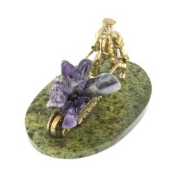 Статуэтка "Старатель с тачкой" бронза / змеевик / аметист