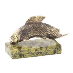 Статуэтка из бронзы на подставке из змеевика "Рыбка"