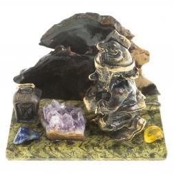 Сувенирная статуэтка "Гном камнерез" бронза камень