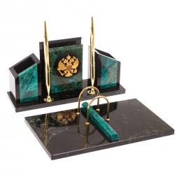 Письменный набор "Канцелярский" с гербом камень змеевик