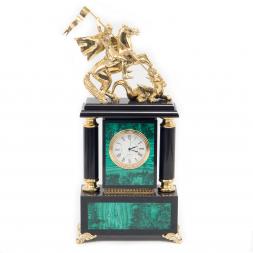 Часы из натурального малахита "Георгий Победоносец"