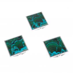 Зеркало квадратное карманное из малахита с хризоколлой цвет серебро