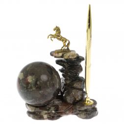 Композиция с шаром "Лошадь на скале" с ручкой камень конгломерат