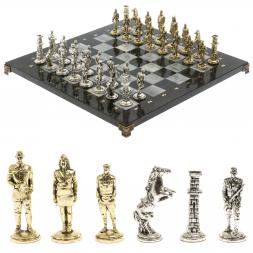 Шахматы "Великая Отечественная война" из серого мрамора доска 40х40 см