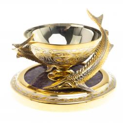 Икорница "Две стерлядки" камень чароит Златоуст