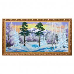 Картина "Зимний пейзаж" багет №7 47х87 см, каменная крошка