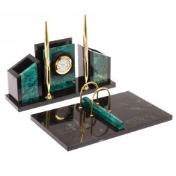 Письменный набор "Канцелярский" с часами змеевик