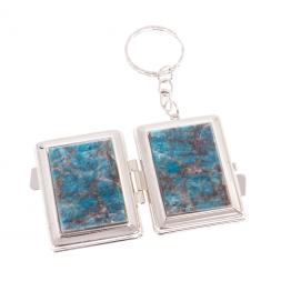 Складное зеркало брелок голубой апатит прямоугольное