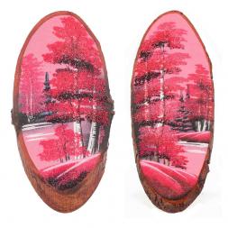 Панно на срезе дерева "Розовый закат" вертикальное 55-60 см каменная крошка