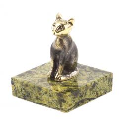Бронзовая статуэтка "Кошка сидит" основание из камня