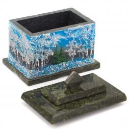 Шкатулка с рисунком из каменной крошки "Зима" 10,5х7х10 см