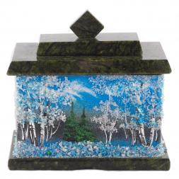 Шкатулка с рисунком из каменной крошки "Зима" 10,5х7х10 см