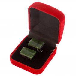 Запонки камень нефрит прямоугольные